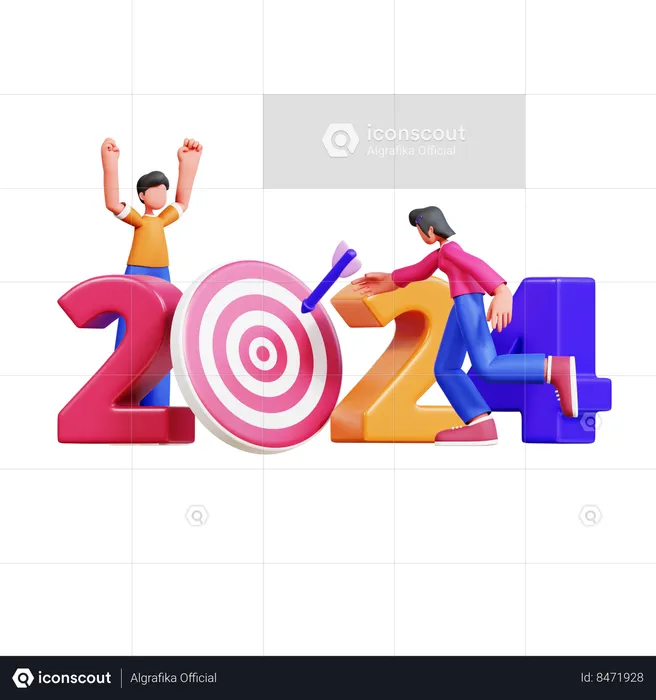 Couple Is Setting Target For Year 2024  3D Illustration