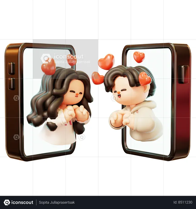 Couple Long Distance And Heart Hand Gesture Together  3D Illustration