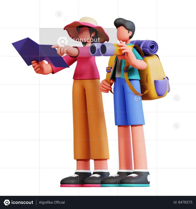 Couple Looking For Direction  3D Illustration