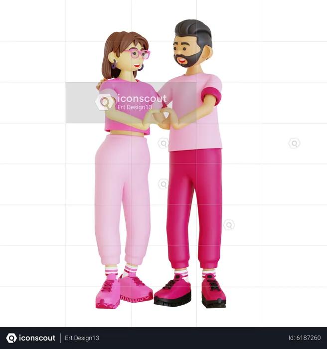 Couple faisant le symbole du coeur avec leurs mains  3D Illustration