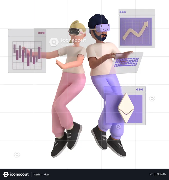 Couple Metaverse Doing Analysis Work  3D Illustration