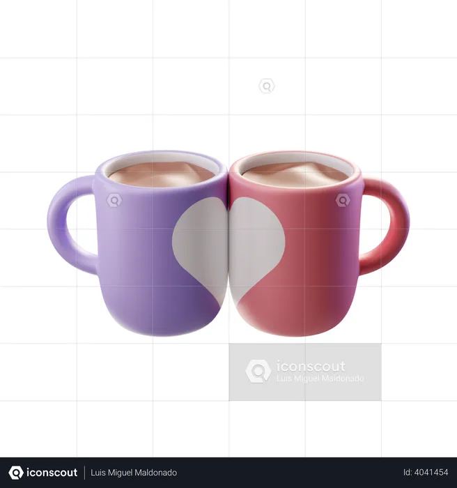 Couple Mugs Drink  3D Illustration