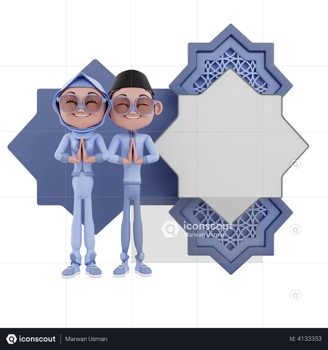 Couple musulman adorant  3D Illustration