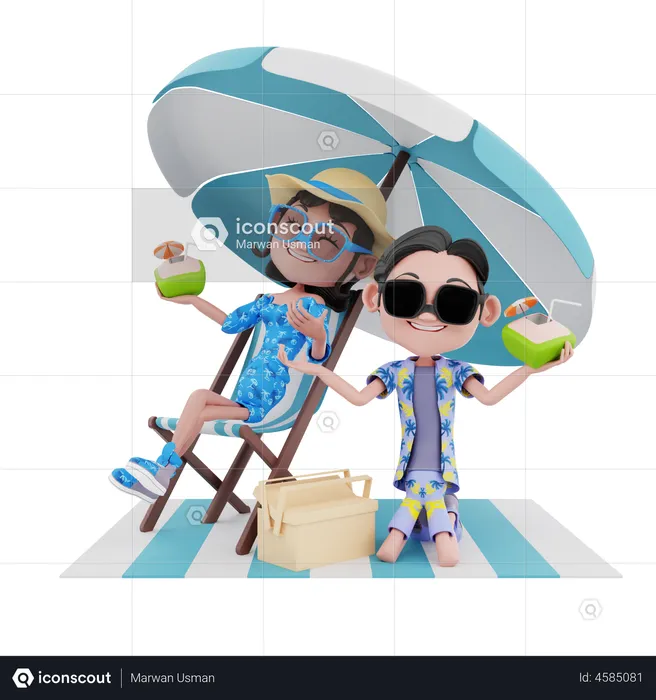 Couple on summer vacation  3D Illustration