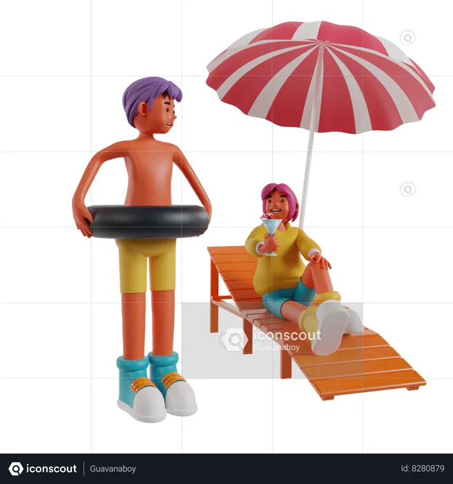 Couple On Vacation  3D Illustration