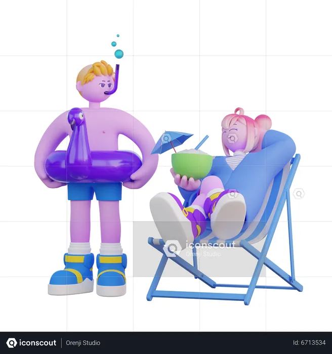 Couple on Vacation  3D Illustration