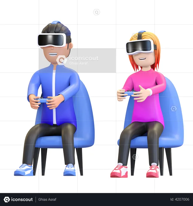 Couple playing virtual game  3D Illustration