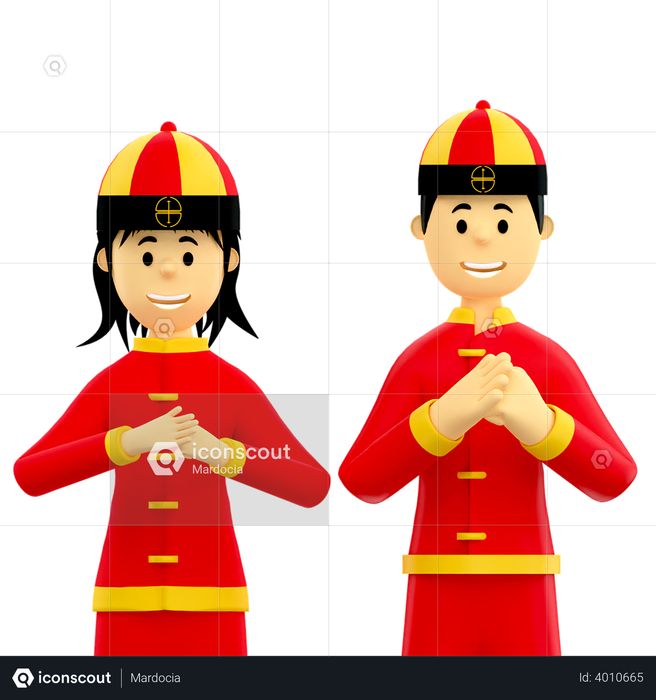 Couple praying on Chinese new year 3D Illustration