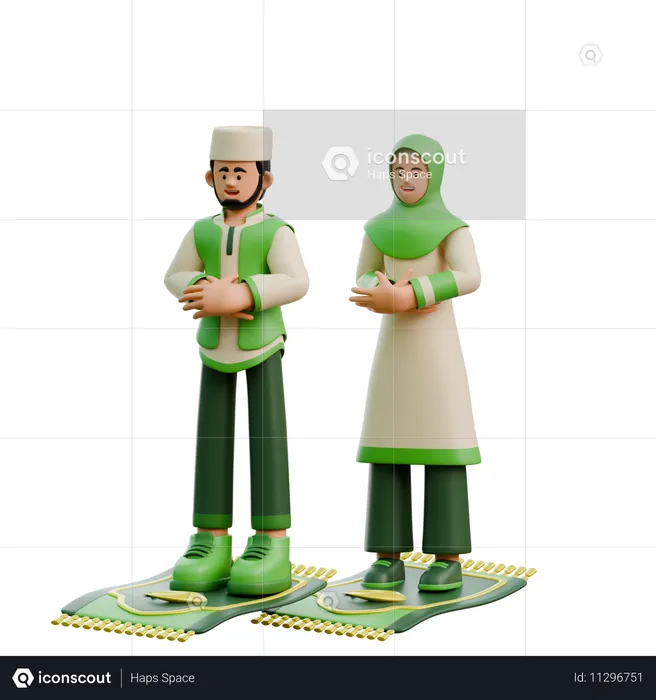 Un couple du Ramadan fait sa prière  3D Illustration