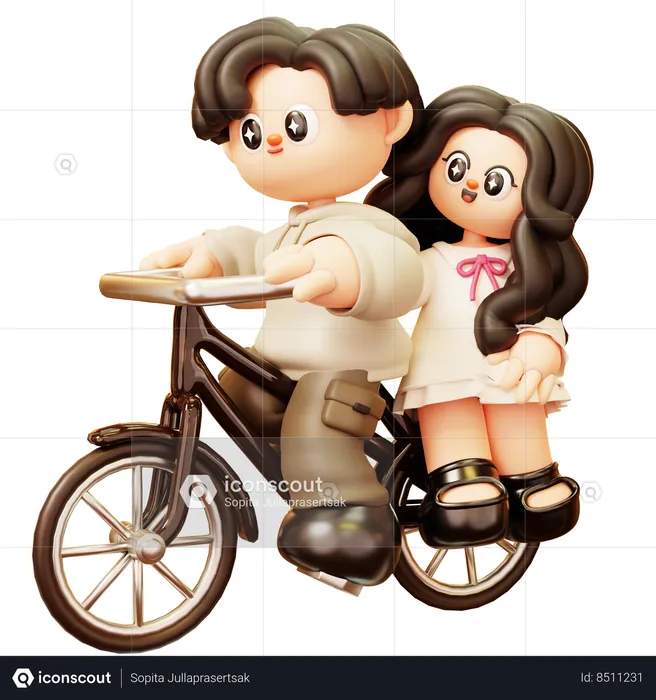 Couple Riding Bicycle  3D Illustration