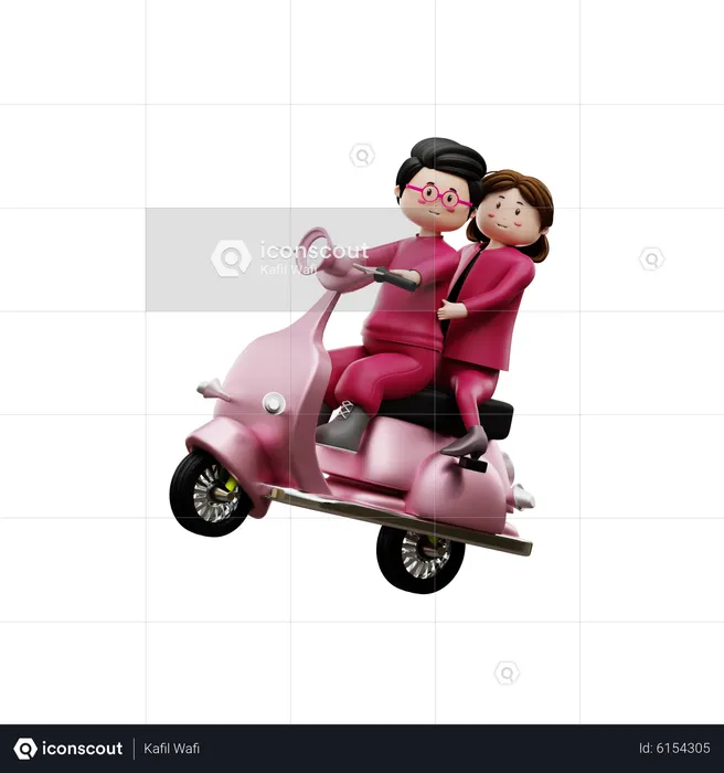 Couple riding scooter  3D Illustration
