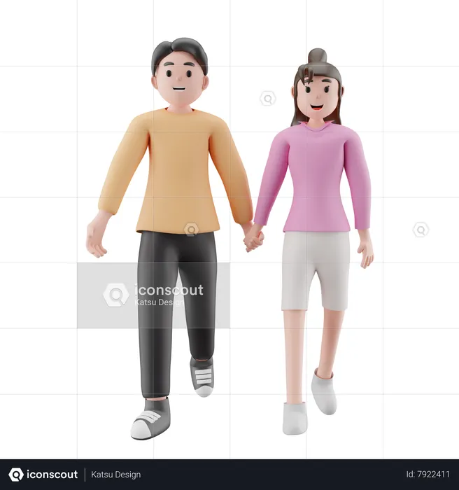 Couple romantique se tenant la main et marchant ensemble  3D Illustration