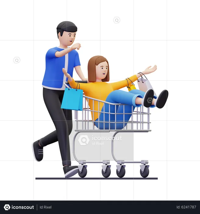 Couple s'amusant en faisant du shopping  3D Illustration