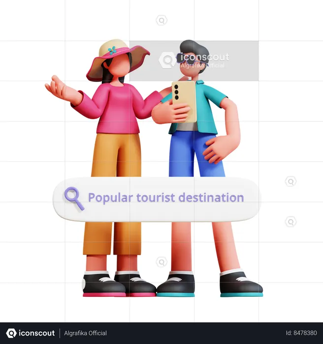 Couple Search Destination For Holiday  3D Illustration