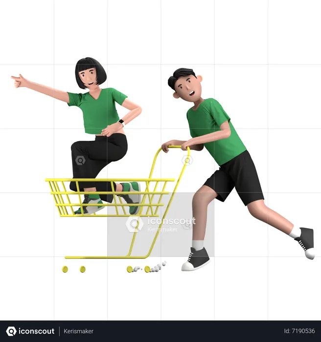 Couple shopping during Flash Sale  3D Illustration