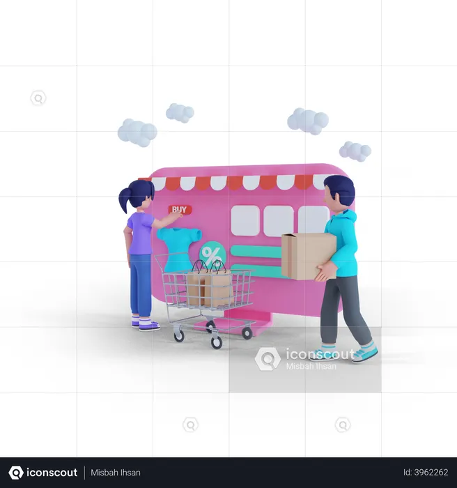 Couple shopping together from a website  3D Illustration