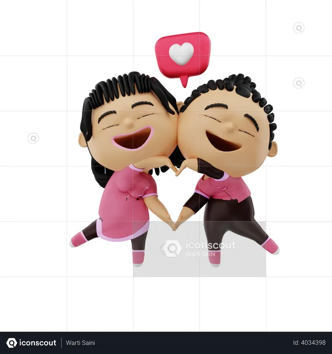 Couple showing heart sign  3D Illustration