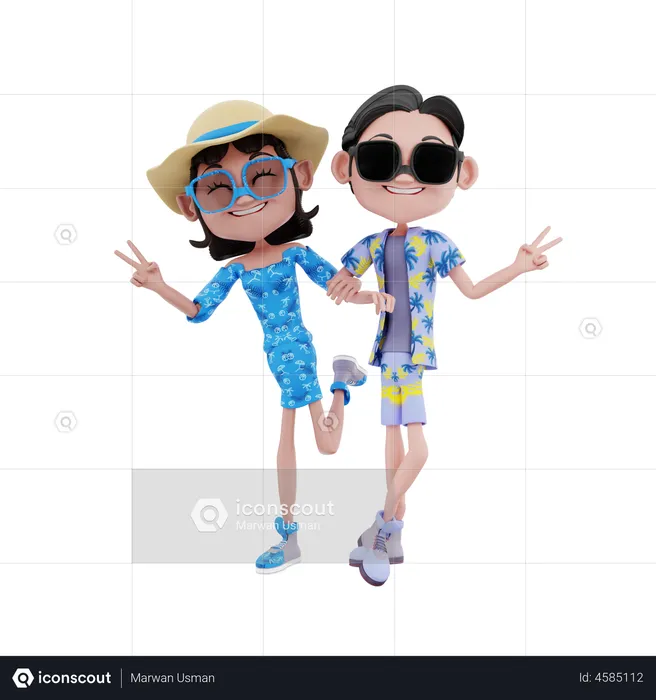 Couple showing peace sign  3D Illustration