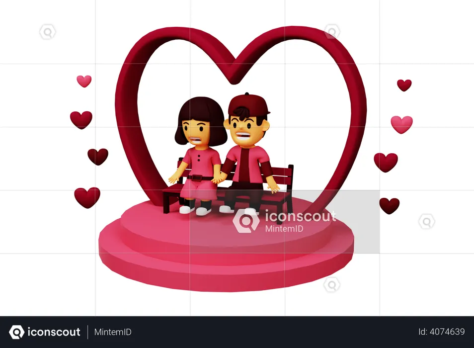 Couple sitting on love podium  3D Illustration