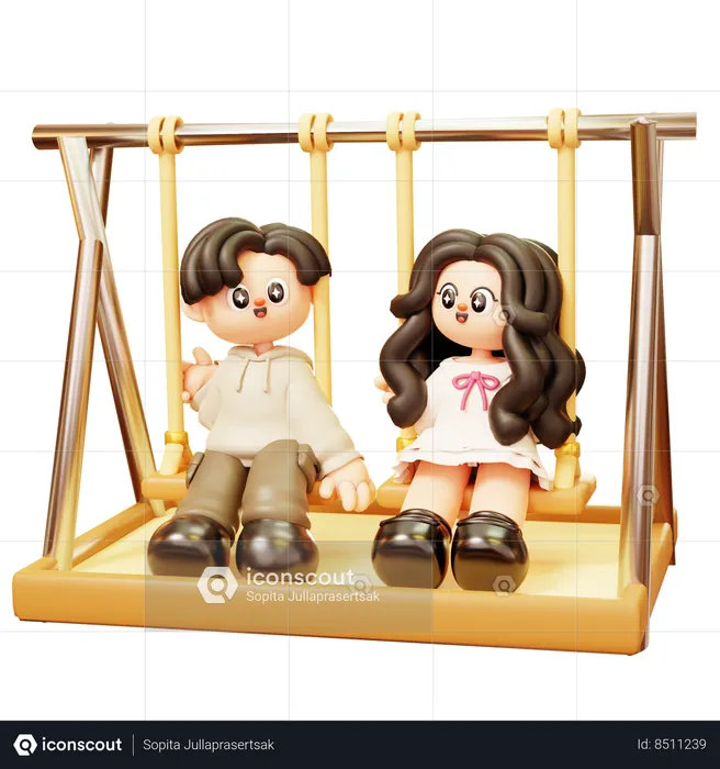 Couple Sitting On Swing  3D Illustration