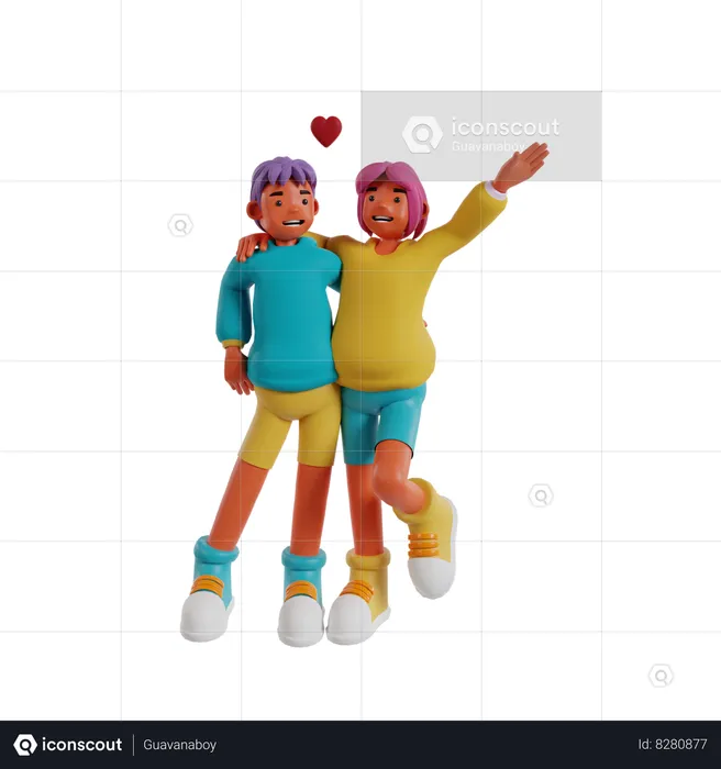 Couple Standing And Giving Standing Pose  3D Illustration