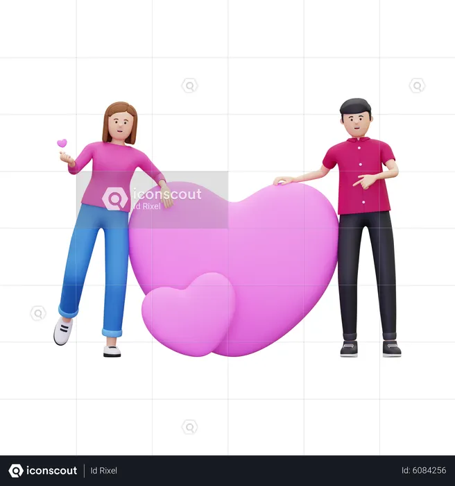 Couple standing with heart  3D Illustration