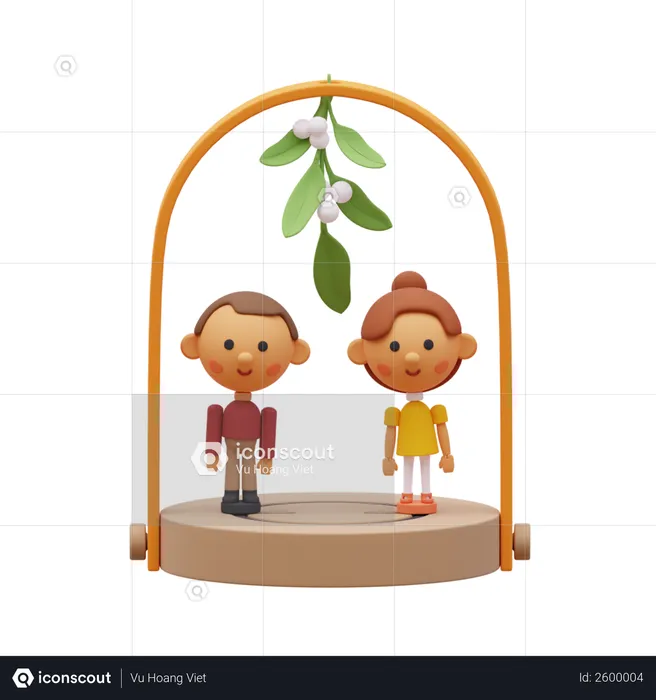Couple under Mistletoe tree  3D Illustration