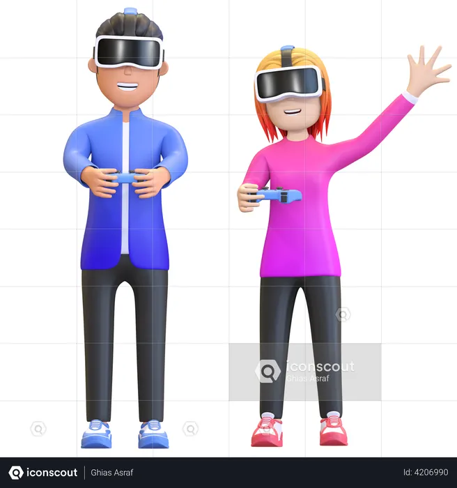 Couple virtual gamer  3D Illustration