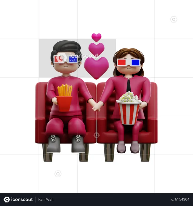 Couple watching tv  3D Illustration