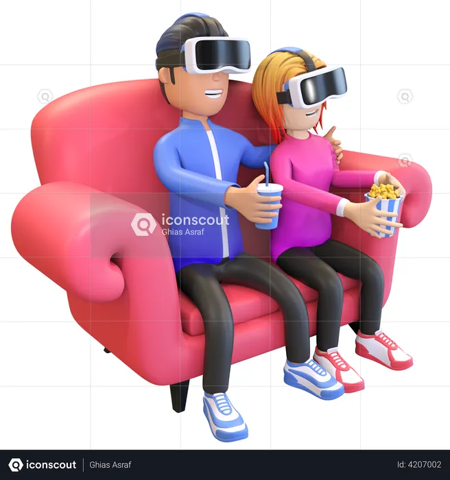 Couple watching VR movie  3D Illustration