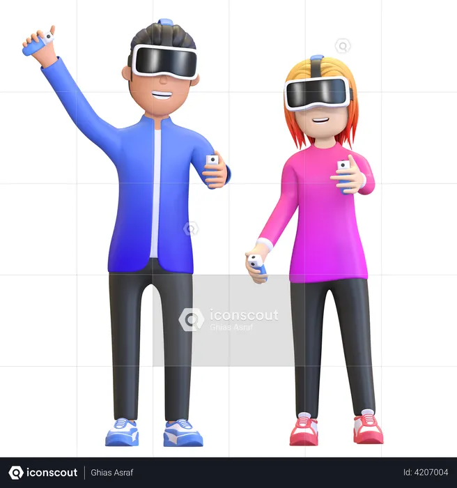 Couple wearing Virtual Reality headset  3D Illustration