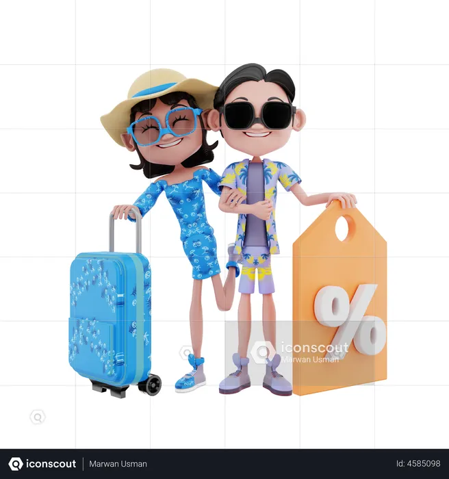 Couple with bag and discount  3D Illustration