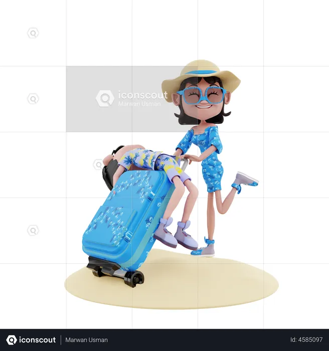 Couple with suitcase  3D Illustration