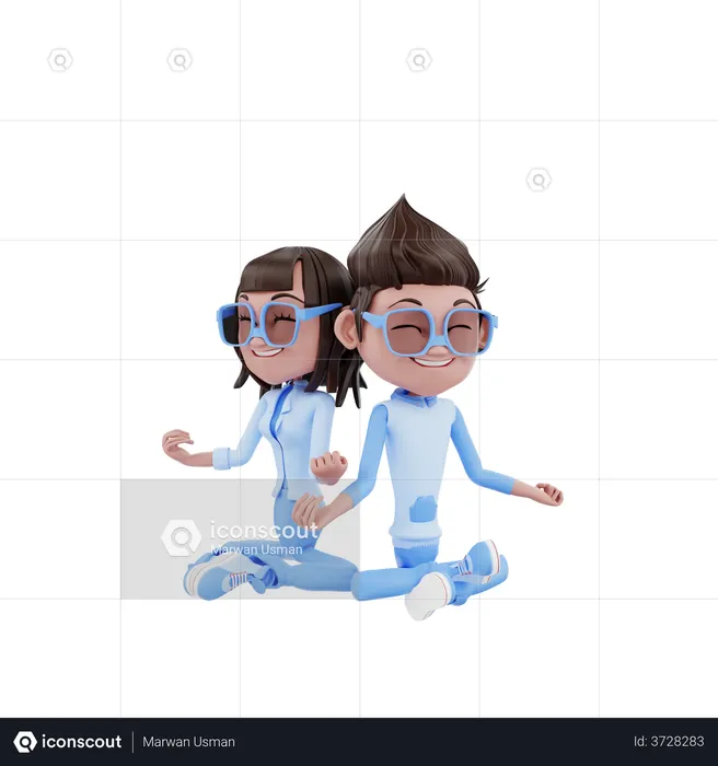 Couple With Yoga Pose  3D Illustration
