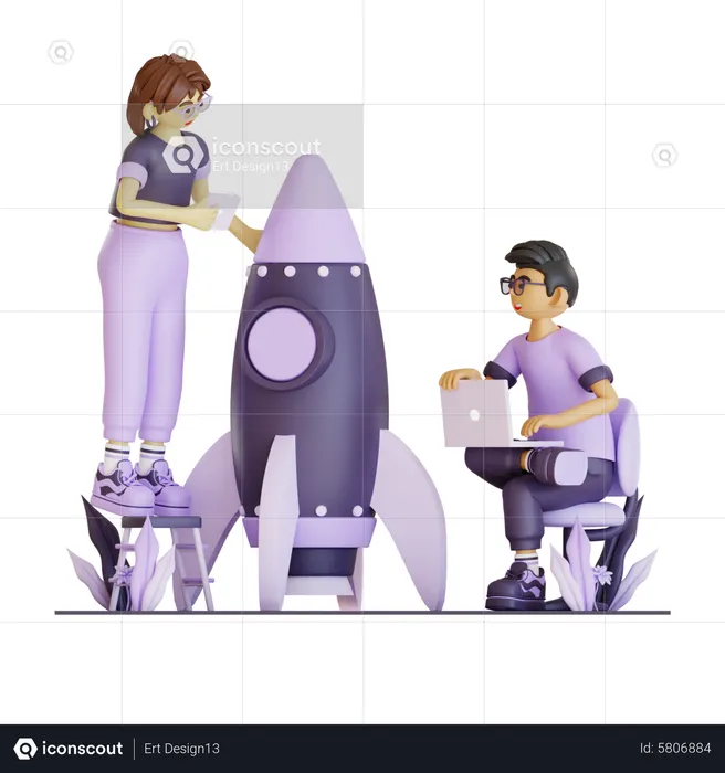 Couple Working On New Startup  3D Illustration