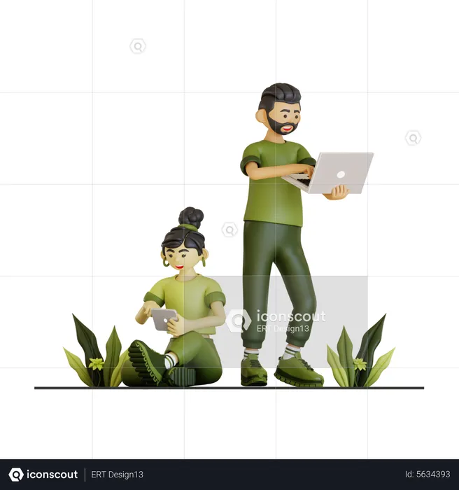 Couple Working Together In Company  3D Illustration