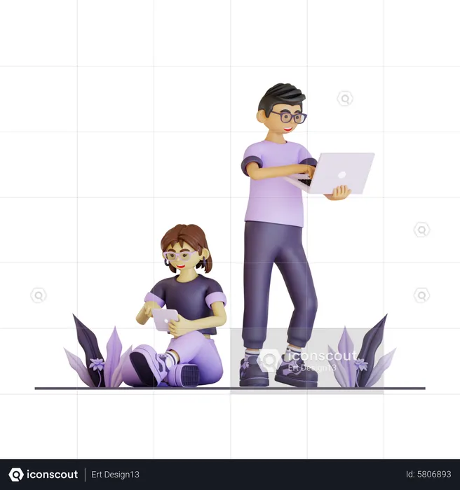 Couple Working Together In Company  3D Illustration
