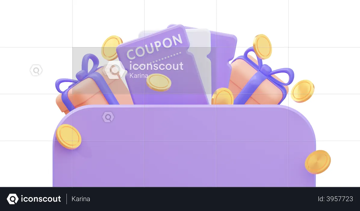 Coupons with board and gifts  3D Illustration