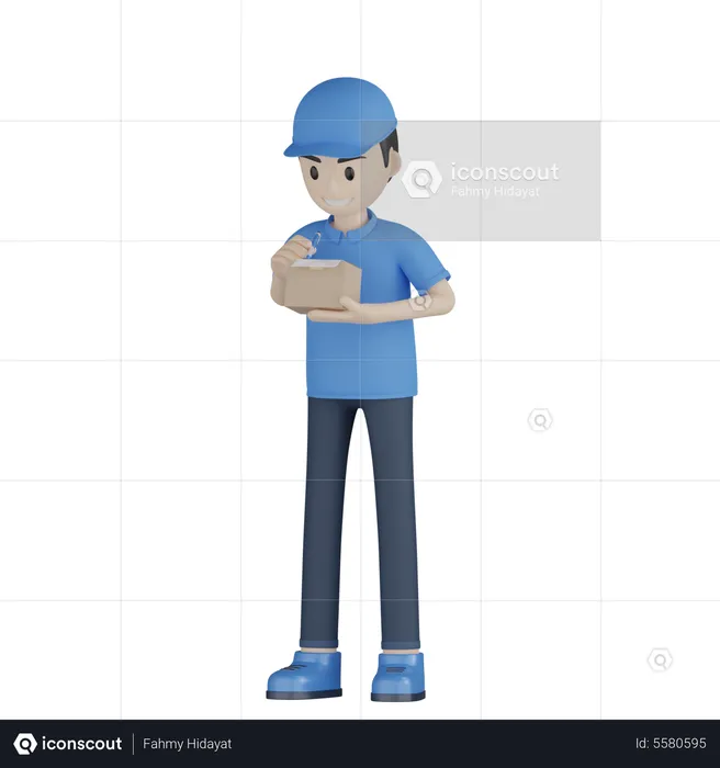 Courier Boy Giving Parcel  3D Illustration