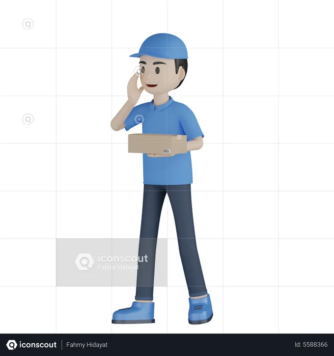 Courier Boy holding delivery box  3D Illustration