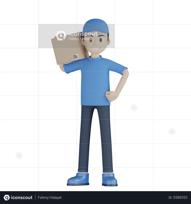 Courier Boy holding delivery box  3D Illustration