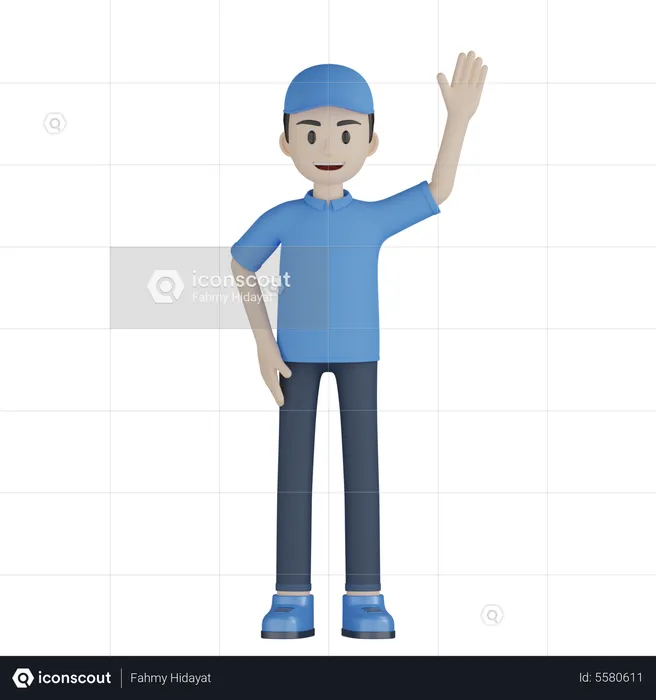 Courier Boy Waving Hand  3D Illustration