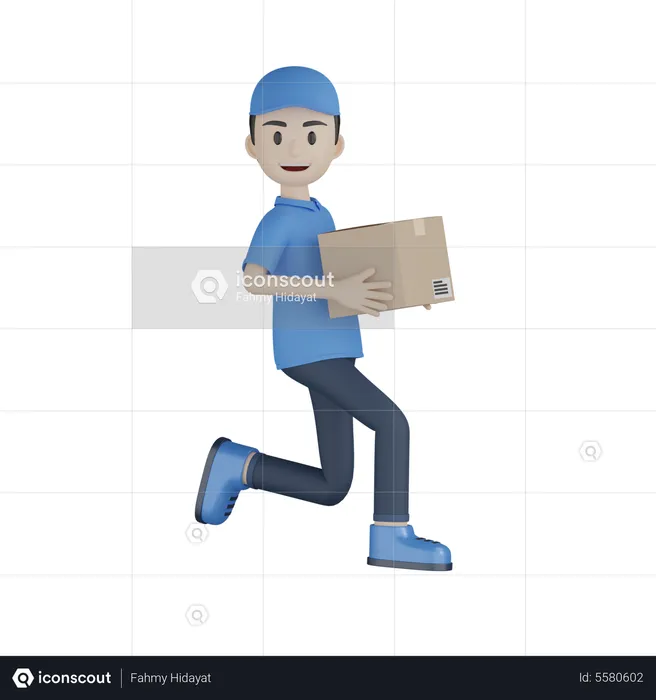 Courier Boy With Bent Knee  3D Illustration