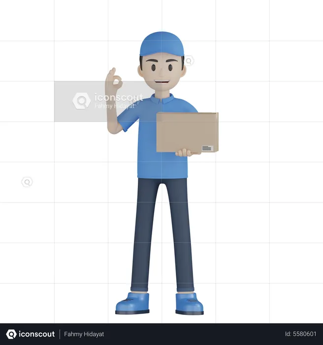 Courier Boy With Ok Gesture  3D Illustration