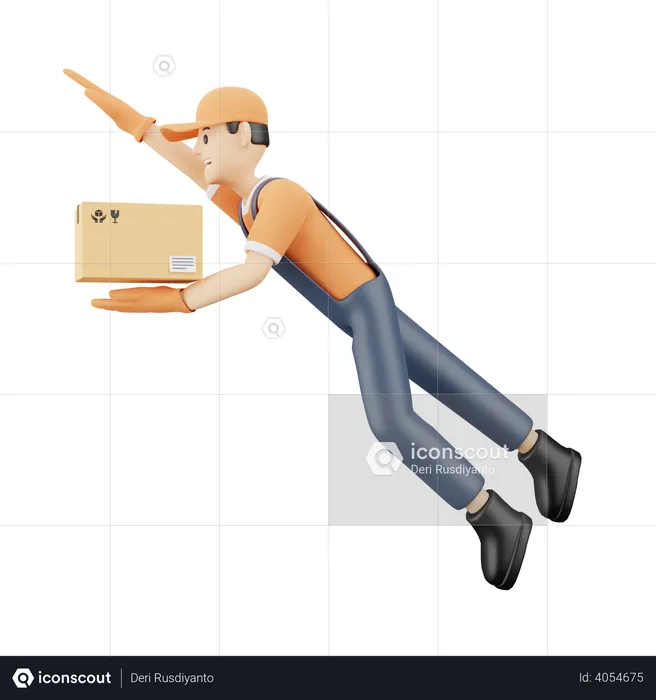 Courier delivery guy flying  3D Illustration