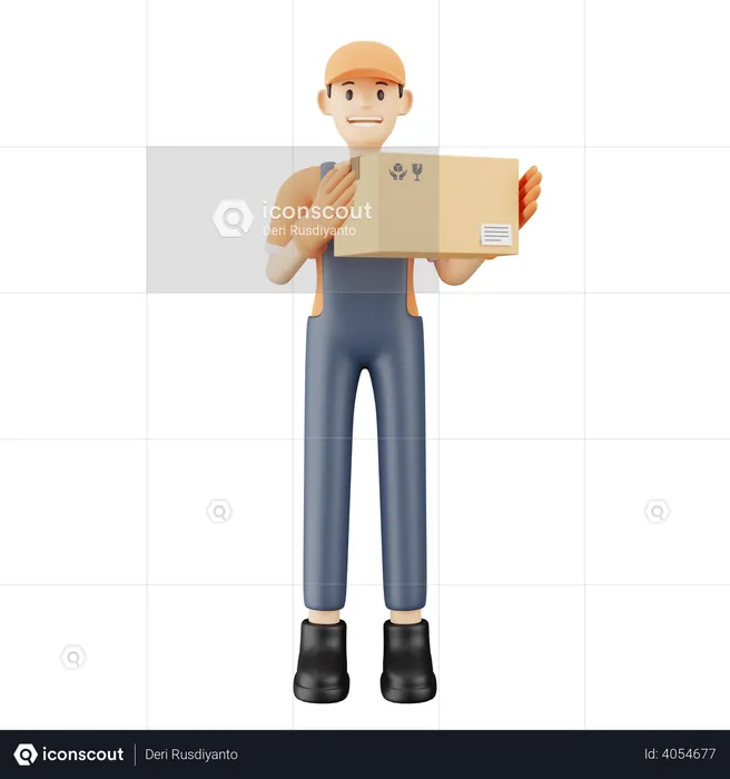 Courier delivery guy with package  3D Illustration
