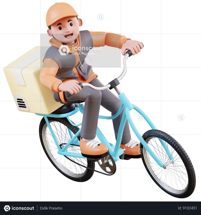 Courier Delivery Package Using Bicycles Very Quickly  3D Illustration