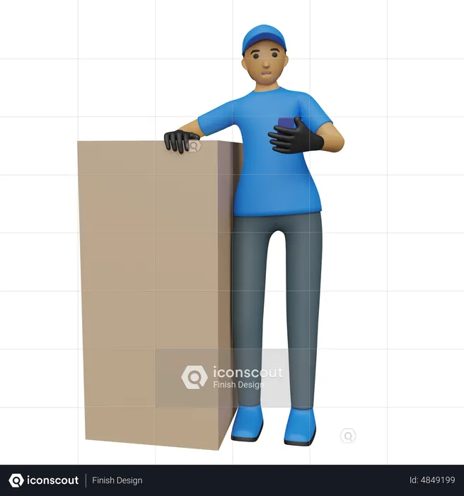 Courier Guy checking his phone  3D Illustration