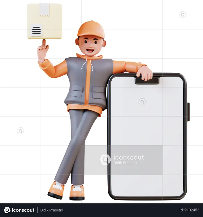 Courier Leaned On His Cell Phone  3D Illustration