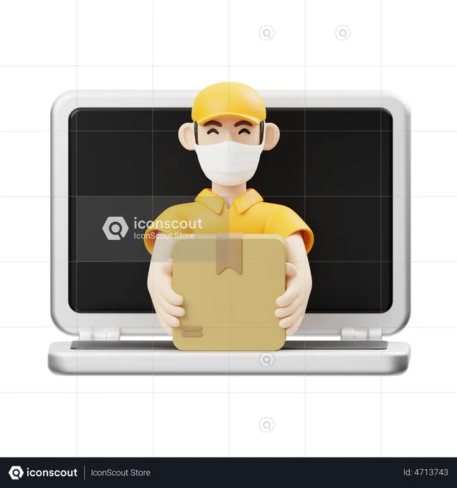 Courier man doing delivery with waring Mask  3D Icon